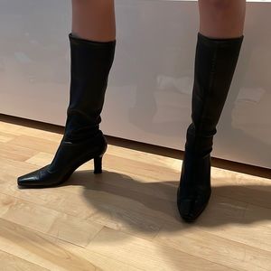 Ferragamo leather mid calf stretch boots